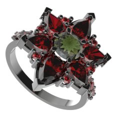 BG prsten 409-Z solitérního tvaru Stříbro 925 - ruthenium (30-90dní) Vltavín a granát