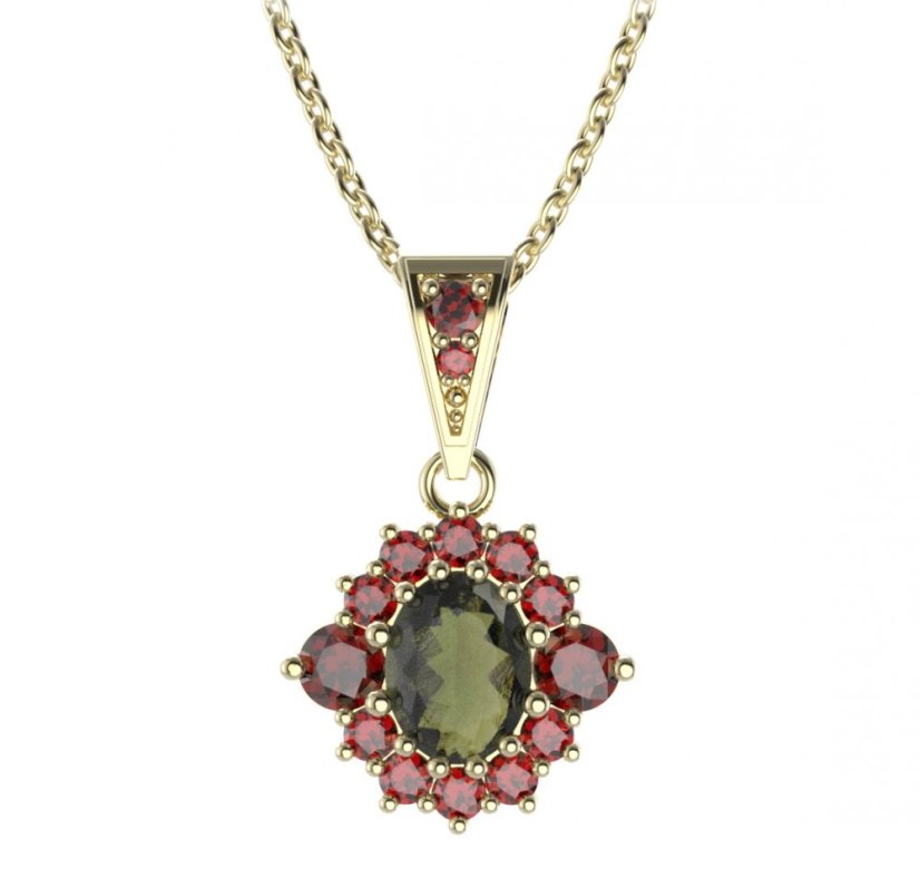 BG přívěs oválný 224-1 Stříbro 925 - pozlacené Vltavín a granát