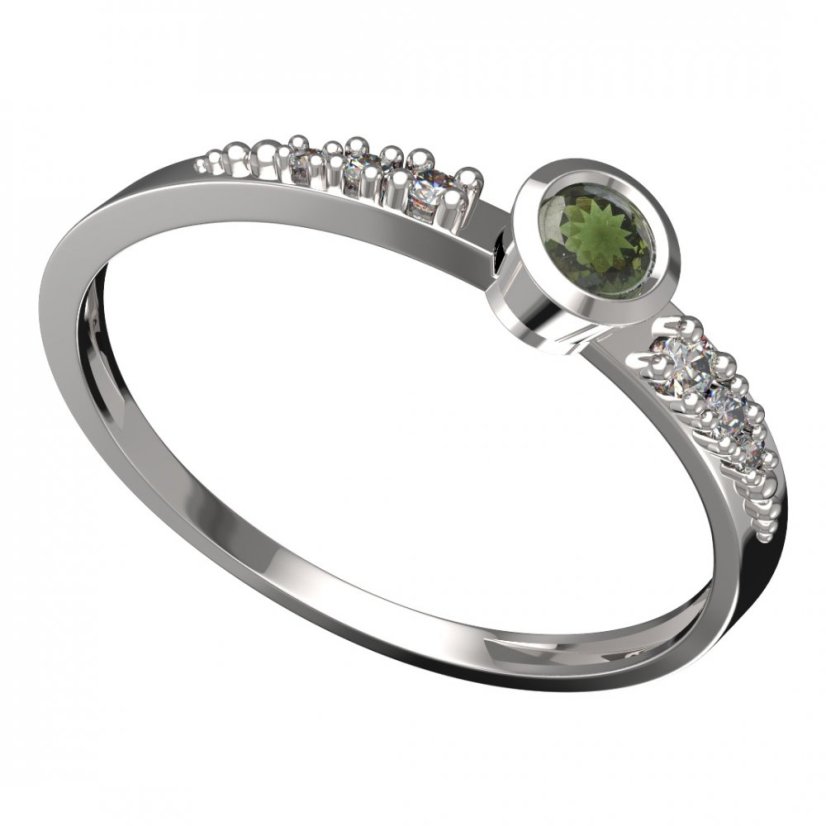BG vltavínový prsten 551D Bílé zlato - 585 Vltavín a diamant