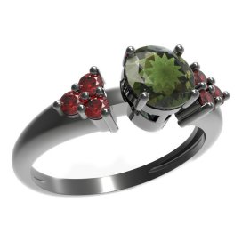BG prsten s kulatým kamenem 473-U Stříbro 925 - ruthenium (30-90dní) Vltavín a granát