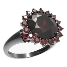 BG prsten kulatý kámen 512-K Stříbro 925 - ruthenium (30-90dní) Granát