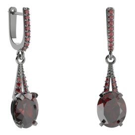 BG náušnice s centrálním oválným kamenem 493-G91 Stříbro 925 - ruthenium (30-90dní) Granát