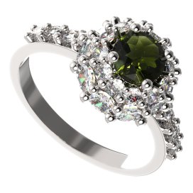 BG prsten 751-Z kulatého tvaru Stříbro 925 - rhodium Vltavín a  kubický zirkon