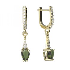 BG náušnice s vltavínem 625 Žluté zlato - 585 Vltavín a  kubický zirkon