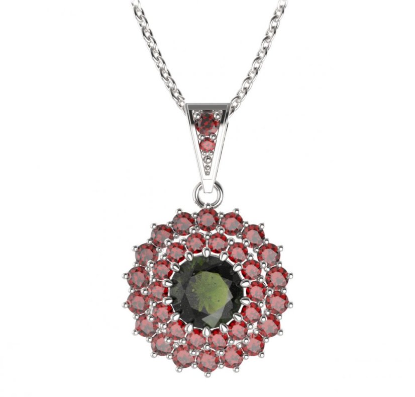 BG přívěs kulatý 457-1 Stříbro 925 - rhodium Vltavín a granát