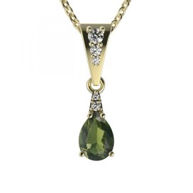 BG přívěs vsazen vltavín  623 Žluté zlato - 585 Vltavín a diamant
