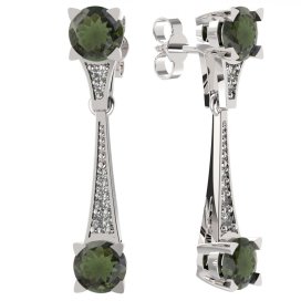 BG náušnice s vltavínem 985 Bílé zlato - 585 Vltavín a  kubický zirkon