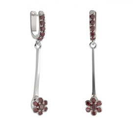 BG náušnice ve tvaru květu 518-A93 Bílé zlato - 585 Granát