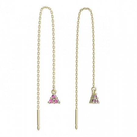 BeKid, Gold kids earrings -773 - Switching on: Chain 9 cm, Metal: Yellow gold 585, Stone: Pink cubic zircon