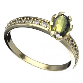 BG vltavínový prsten 560E Žluté zlato - 585 Vltavín a diamant
