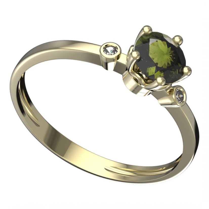 BG vltavínový prsten 875L Žluté zlato - 585 Vltavín a diamant