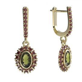 BG náušnice s přírodním granátem a vltavínem 1483 Stříbro 925 - pozlacené Vltavín a granát