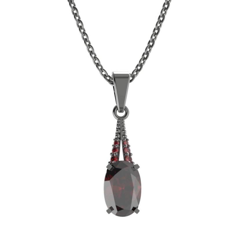 Stříbrný přívěsek s českým granátem, ruthenium – 492-G
