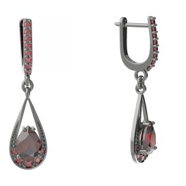 BG náušnice s centrálním kapkovitým kamenem 638 Stříbro 925 - ruthenium (30-90dní) Granát