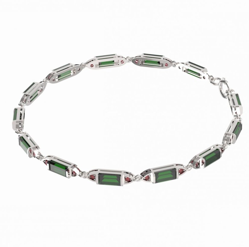 BG náramek 645 Stříbro 925 - rhodium Vltavín a granát