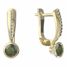 BG vltavínové náušnice 555 Žluté zlato - 585 Vltavín a diamant