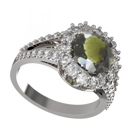 BG prsten s oválným kamenem 977 Stříbro 925 - rhodium Vltavín a  kubický zirkon