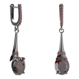 BG náušnice s centrálním oválným kamenem 493-C91 Stříbro 925 - ruthenium (30-90dní) Granát