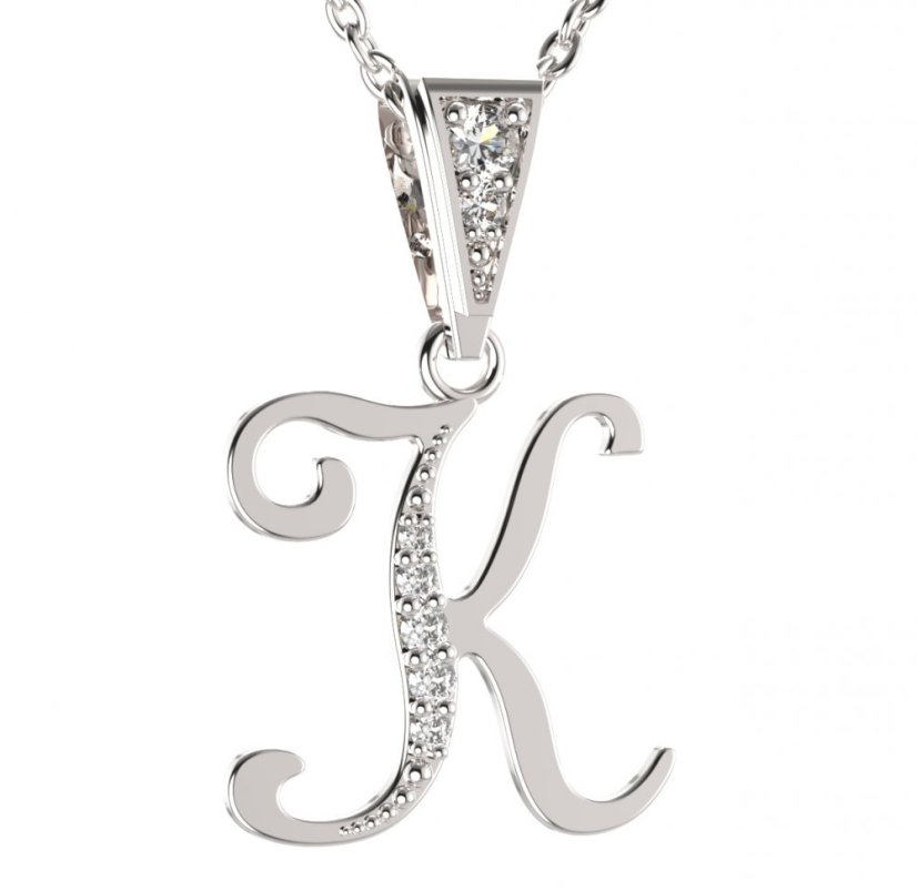 BG zlatý přívěsek písmenko K - 1220 Bílé zlato - 585 Diamant