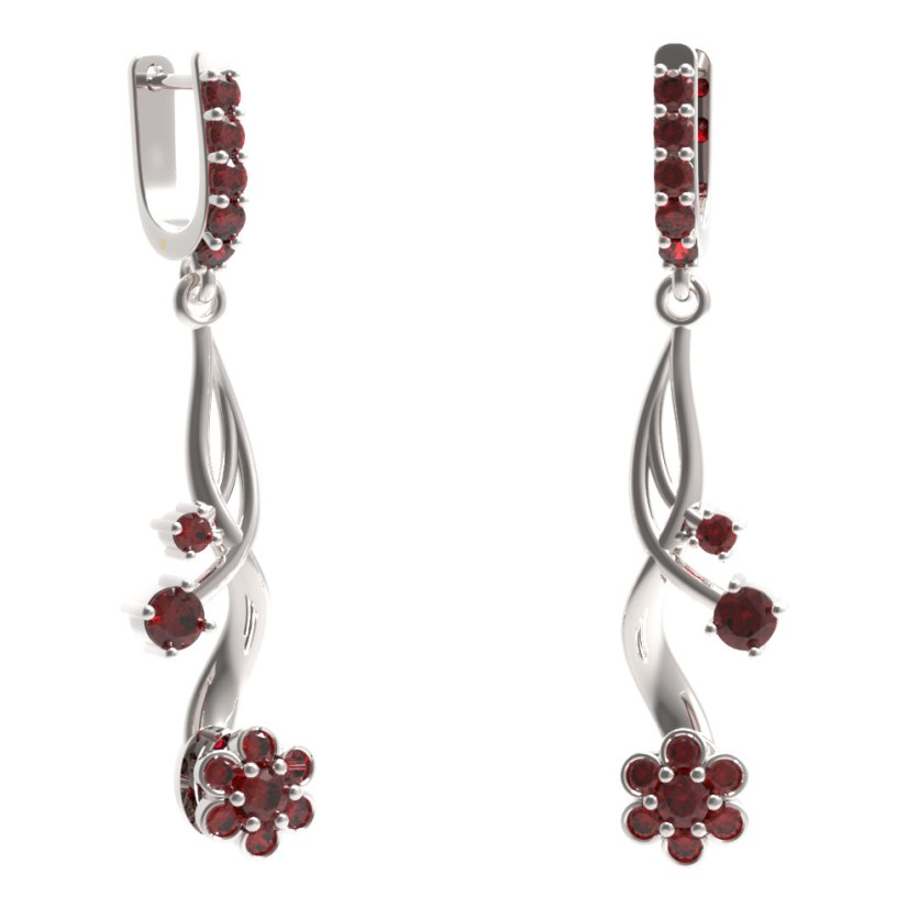 BG náušnice ve tvaru květu 518-P93 Stříbro 925 - rhodium Granát