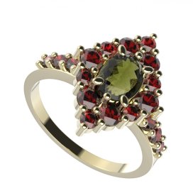 BG prsten oválný 422-Z Stříbro 925 - pozlacené Vltavín a granát