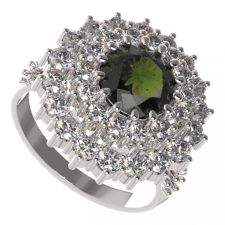 BG ring 457-X circular - Metal: Silver 925 - rhodium, Stone: Moldavit and garnet