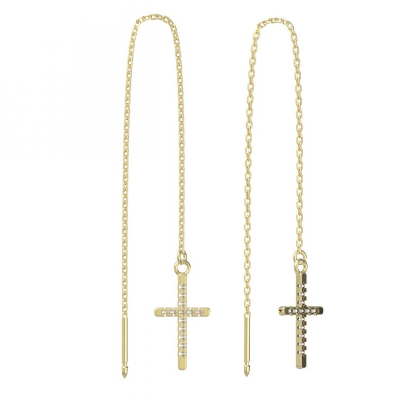 BG zlaté náušnice křížek 1107 Žluté zlato - 585 Diamant