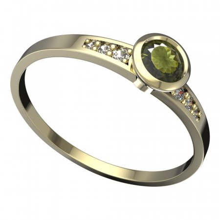 BG vltavínový prsten 555J - Kov: Žluté zlato 585, Kámen: Vltavín a  kubický zirkon
