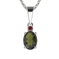 BG přívěs vsazen vltavín  622 Stříbro 925 - rhodium Vltavín a granát