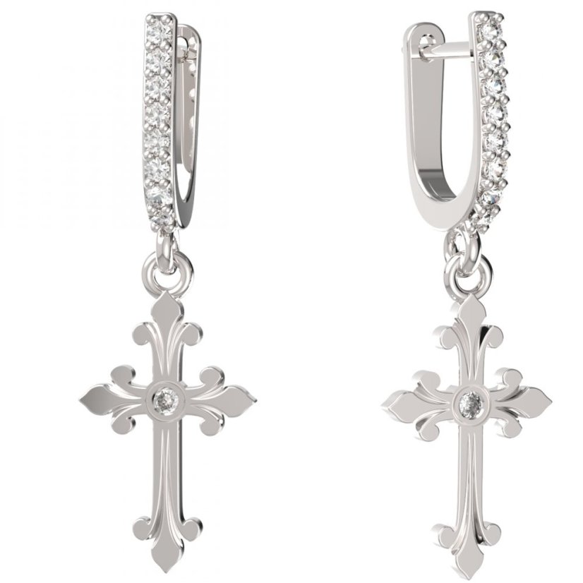 BG zlaté náušnice křížek 1109 Bílé zlato - 585 Diamant