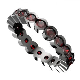 Stříbrný prsten s přírodním granátem, ruthenium – 364
