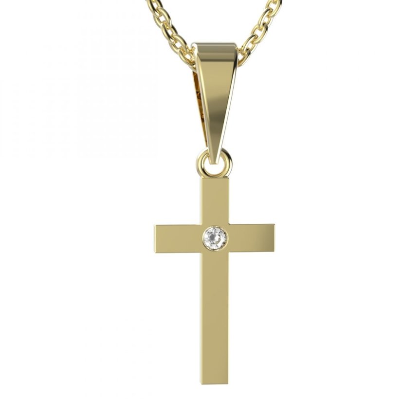 BG zlatý přívěšek křížek 1103 Žluté zlato - 585 Zelený kubický zirkon
