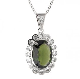 BG přívěs oválný 705-1 Stříbro 925 - rhodium Vltavín a kubický zirkon