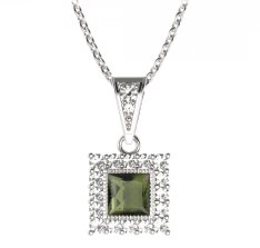 BG přívěs čtvercový 099-1 Stříbro 925 - rhodium Vltavín a  kubický zirkon