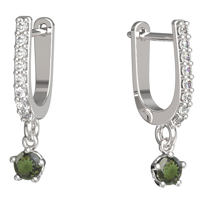 BG vltavínové náušnice 873 Bílé zlato - 585 Vltavín a diamant