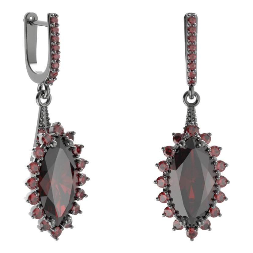 Stříbrné náušnice s českým granátem, ruthenium, anglické zapínání – 513-G91