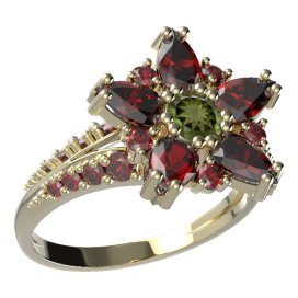 BG prsten ve tvaru hvězdy 521-G Stříbro 925 - pozlacené Vltavín a granát