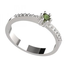 BG zlatý prstýnek s granátem nebo vltavínem 766 Bílé zlato - 585 Vltavín a  kubický zirkon