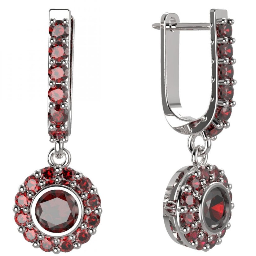 BG kulaté náušnice 744-94 Stříbro 925 - rhodium Granát