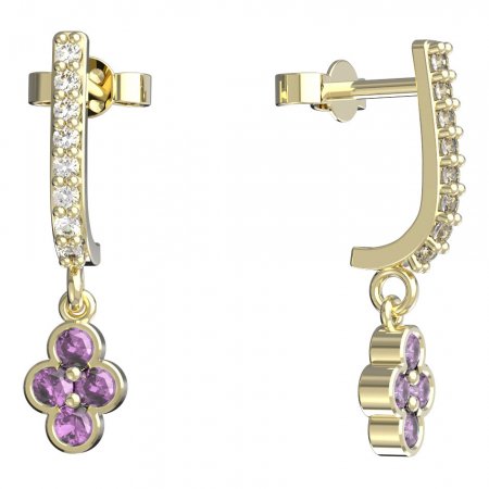 BeKid, Gold kids earrings -295 - Switching on: Pendant hanger, Metal: Yellow gold 585, Stone: Pink cubic zircon