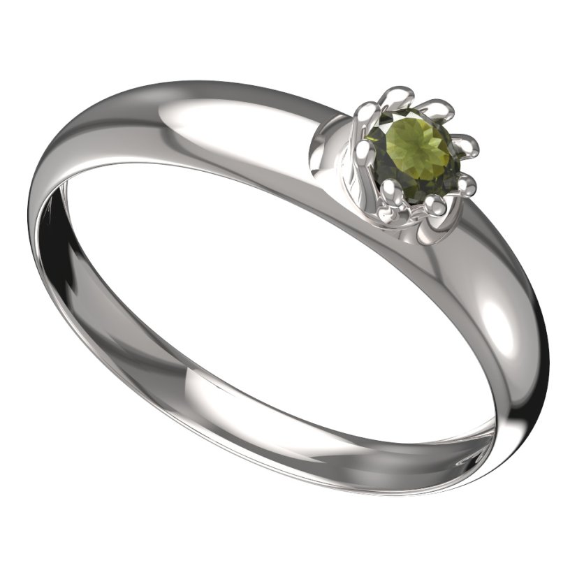 BG vltavínový prsten 554T Bílé zlato - 585 Vltavín