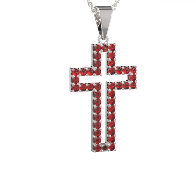 Zlatý přívěsek křížek s červeným zirkonem, bílé zlato 585 – 238