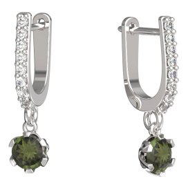 BG vltavínové náušnice 870 Bílé zlato - 585 Vltavín a diamant