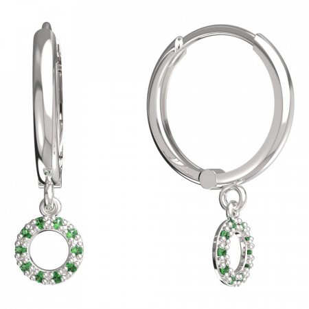 BeKid, Gold kids earrings -836 - Switching on: Circles 15 mm, Metal: White gold 585, Stone: Green cubic zircon