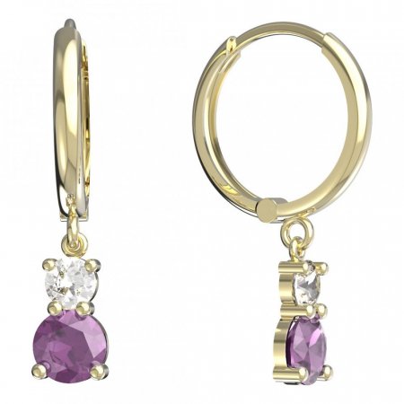 BeKid, Gold kids earrings -857 - Switching on: Circles 15 mm, Metal: Yellow gold 585, Stone: Pink cubic zircon