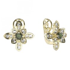 BG  náušnice 404-R7 květ Stříbro 925 - pozlacené Vltavín a  kubický zirkon
