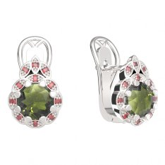 BG náušnice kulaté  991-R7 Stříbro 925 - rhodium Vltavín a granát