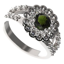 BG prsten kulatý 463-Y Stříbro 925 - rhodium Vltavín a  kubický zirkon