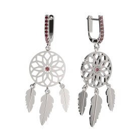 Stříbrné náušnice lapače snů s granáty 1509, rhodium 925