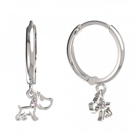 BeKid, Gold kids earrings -1159 - Switching on: Circles 15 mm, Metal: White gold 585, Stone: Pink cubic zircon